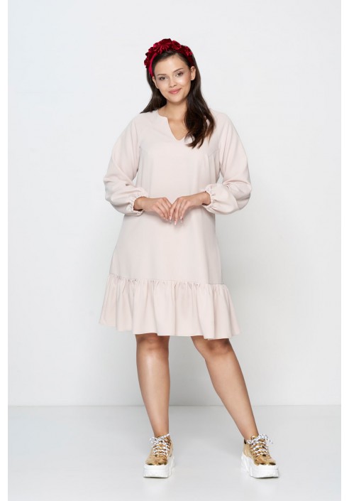 FLORA BEIGE rozkloszowana sukienka plus size