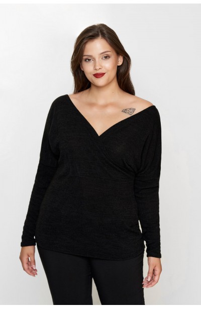 ROSELIA GRAY sweter plus size z kopertowym dekoltem