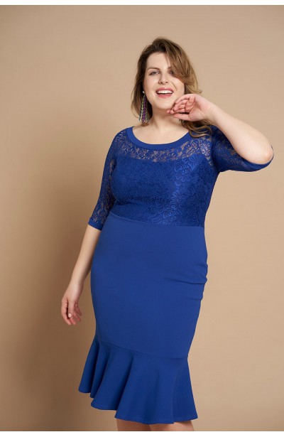LINDA BLUE koronkowa sukienka plus size z falbaną